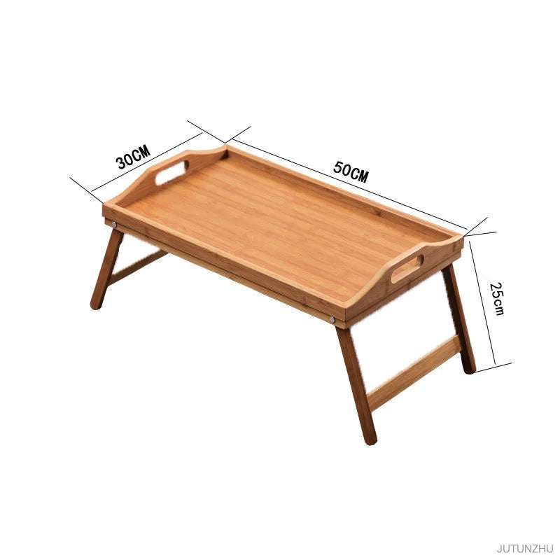 Plateau de lit Portable en bambou naturel, bureau d'ordinateur Portable pour petit déjeuner, bureau de lecture, de jeu, Table pliante, outil de cuisine Simple et utile, 50x30x25cm