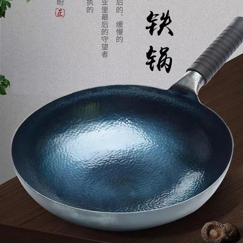 Sartén De Hierro Hecha A Mano De Alta Calidad Sin Recubrimiento Wok Saludable Sartén Antiadherente Estufa De Gas Cocina De Inducción General Zhangqiu Wok De Hierro 36 CM