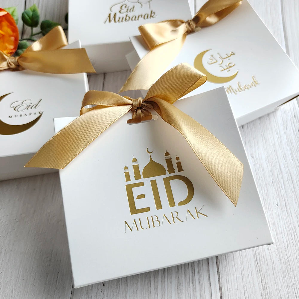 5Pcs Eid Mubarak Gift Box Eid Mubarak Candy Cookie Box Eid Party Gift Packaging Bags Ramadan Favors Eid Mubarak Decoration 2024