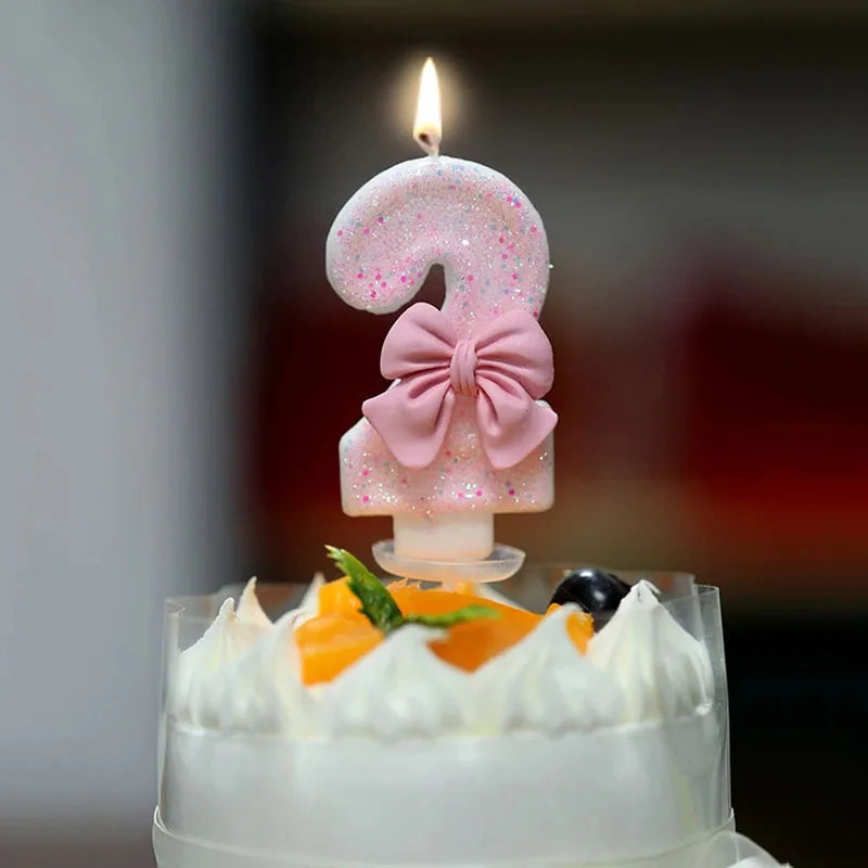 Bougies de décoration de gâteau avec chiffres 3D roses, jolies bougies numériques avec nœud rose, décoration de gâteau pour fête d'anniversaire, fête commémorative