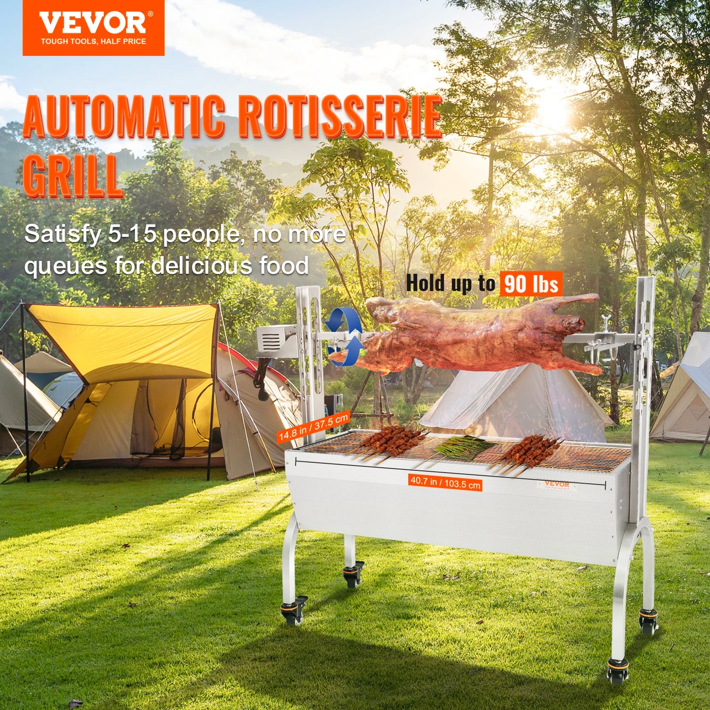 VEVOR 90lbs Kit de rôtissoire en acier inoxydable barbecue porc rôtissoire rôtissoire cochon entier agneau chèvre charbon de bois broche Grill pour le Camping