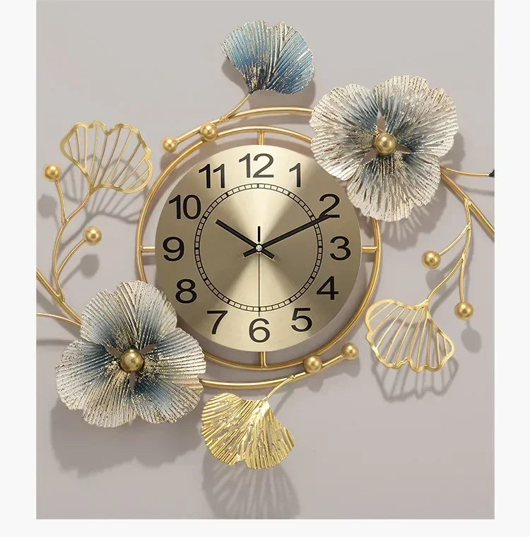 Reloj de pared creativo de lujo para sala de estar, comedor, sofá, fondo, decoración de pared del hogar, colgante de pared de hierro dorado, envío rápido grande