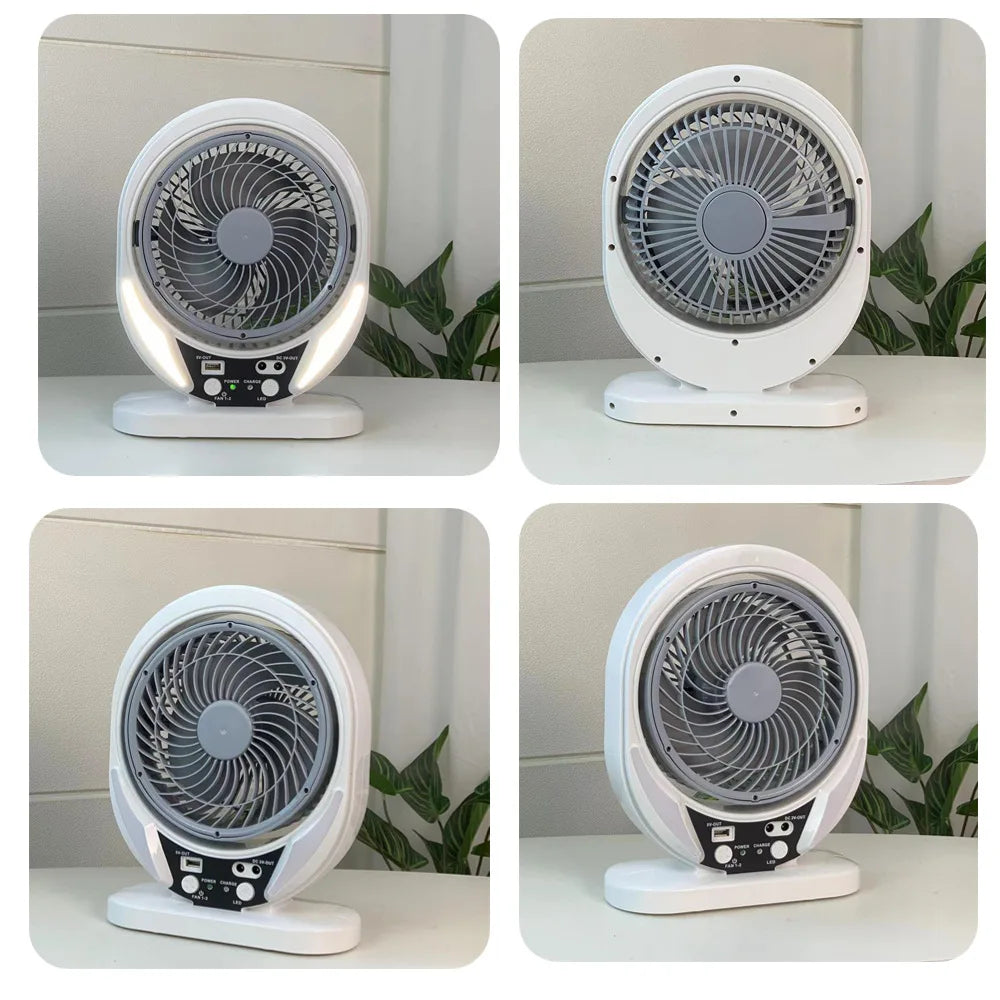 Electric Fan Solar Energy AC/DC 8in Rechargeable Table fan Outdoor with LED USB Ports Home Office Cooling Air Fan Household Desk