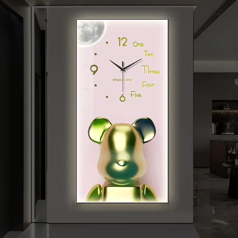 LED Wall Clock Cartoon Bear Painting Fashionable Mute Decorations In The Living Room Corridor Electronic Clocks Free Shipping