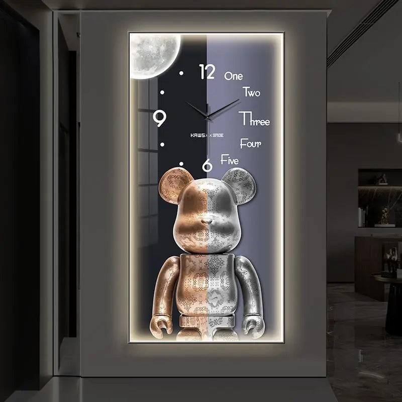 LED Wall Clock Cartoon Bear Painting Fashionable Mute Decorations In The Living Room Corridor Electronic Clocks Free Shipping