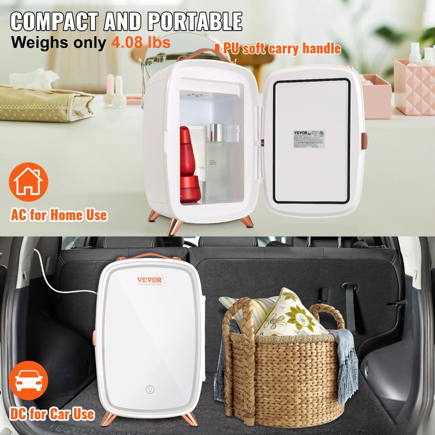 VEVOR 6L Mini Cosmetics Fridge Single Door Electric Refrigeration Keep Cooling Mask Beverage for Household Dormitory Car Use