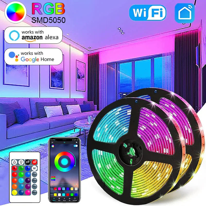 Tira de luces LED WIFI Bluetooth Control 5050 RGB Luces Led cinta Flexible Luces Led 1M-30M 5V USB TV retroiluminación decoración de la habitación