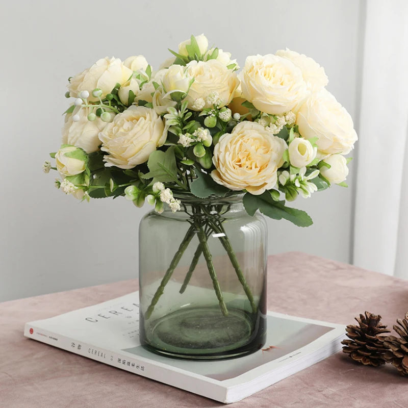 Bouquet de pivoines en soie Rose, 1 pièce/30cm, fleur artificielle, 5 grandes têtes, 4 petits bourgeons, décoration de mariage pour la maison, Artifi, offre spéciale