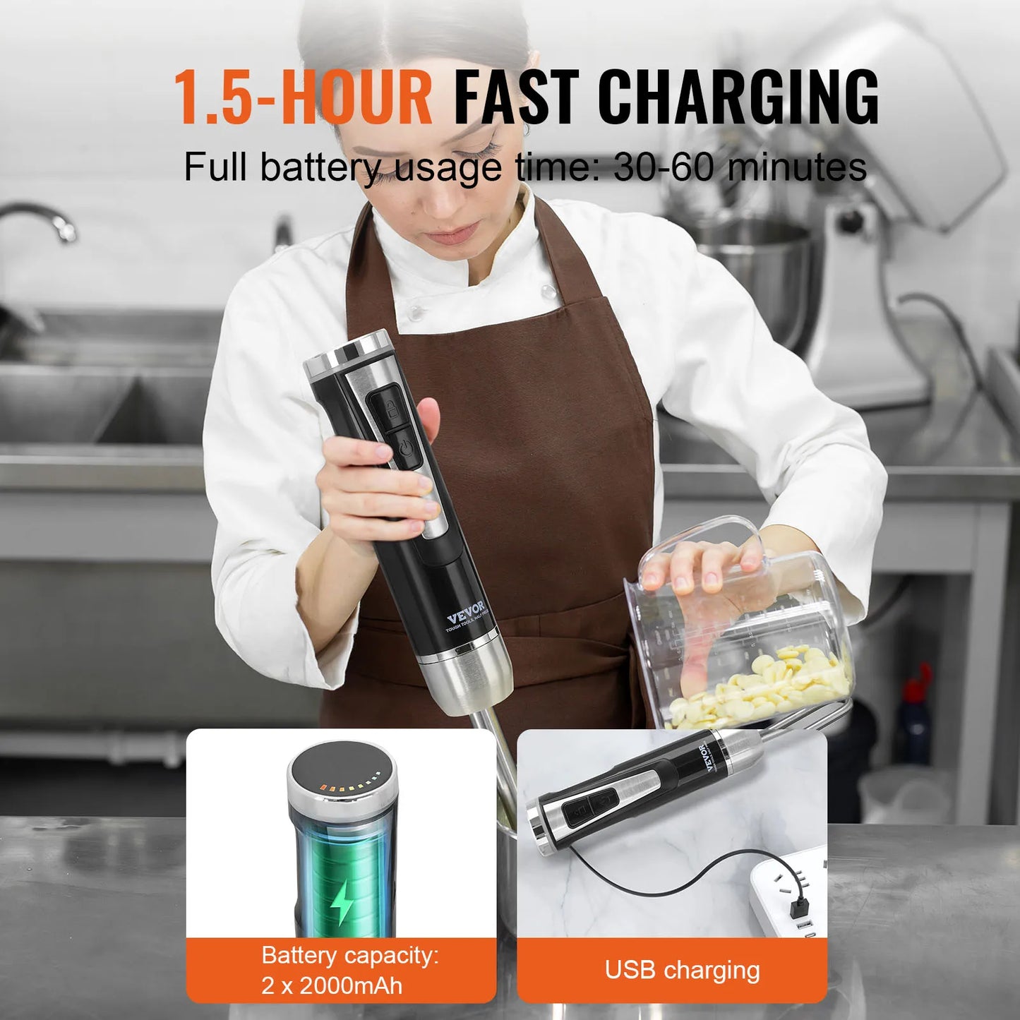 VEVOR 8/12 Speed Immersion Mini Portable Blender Handheld Mixer Machine 200W 500W  Cordless Recharge home-appliance for Kitchen