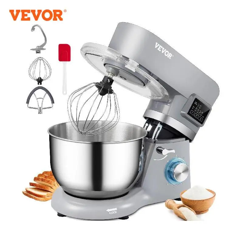 VEVOR-batidora eléctrica con base, 5,5/7L, 6 velocidades, pantalla LCD, temporizador, Mezclador de alimentos, crema, huevo, batidor, amasadora con tazón de acero