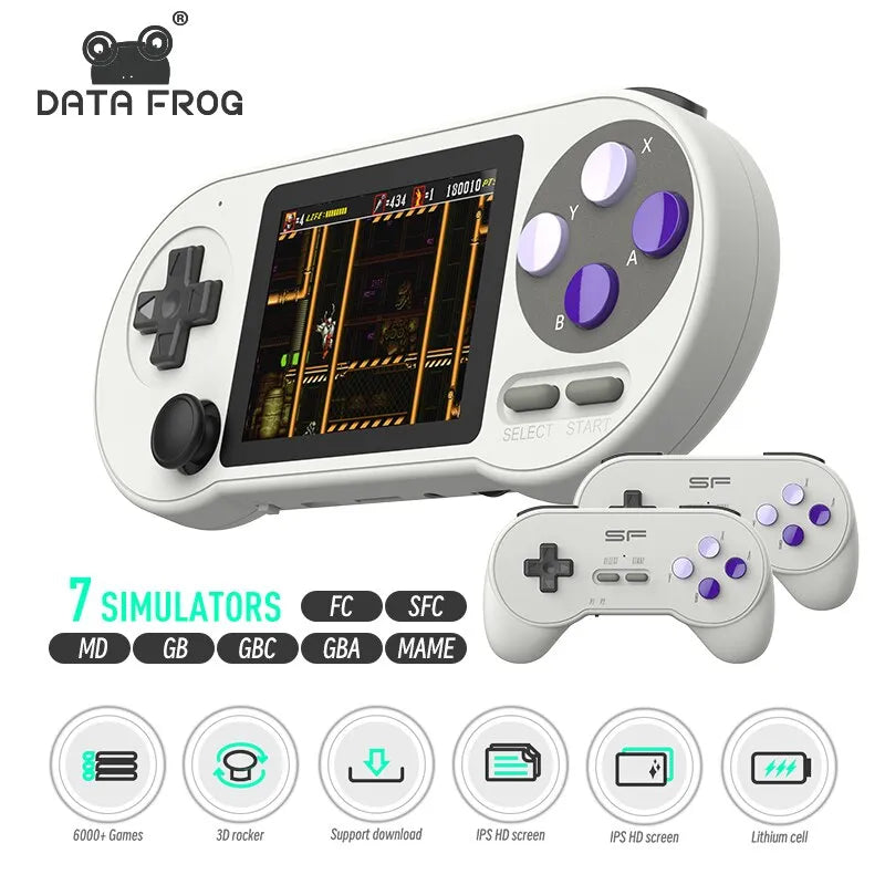 DATA FROG SF2000 Portable Handheld Game Console 3 Inch IPS Retro Game Consoles Built-in 6000 Games Retro Video Games For Kids