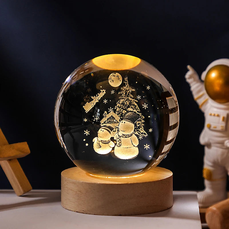 Decoración navideña de bolas de cristal, sistema Solar astronómico, planetas, Luna, astronauta, bolas LED, decoraciones de globo de cristal de nieve para el hogar, 2023