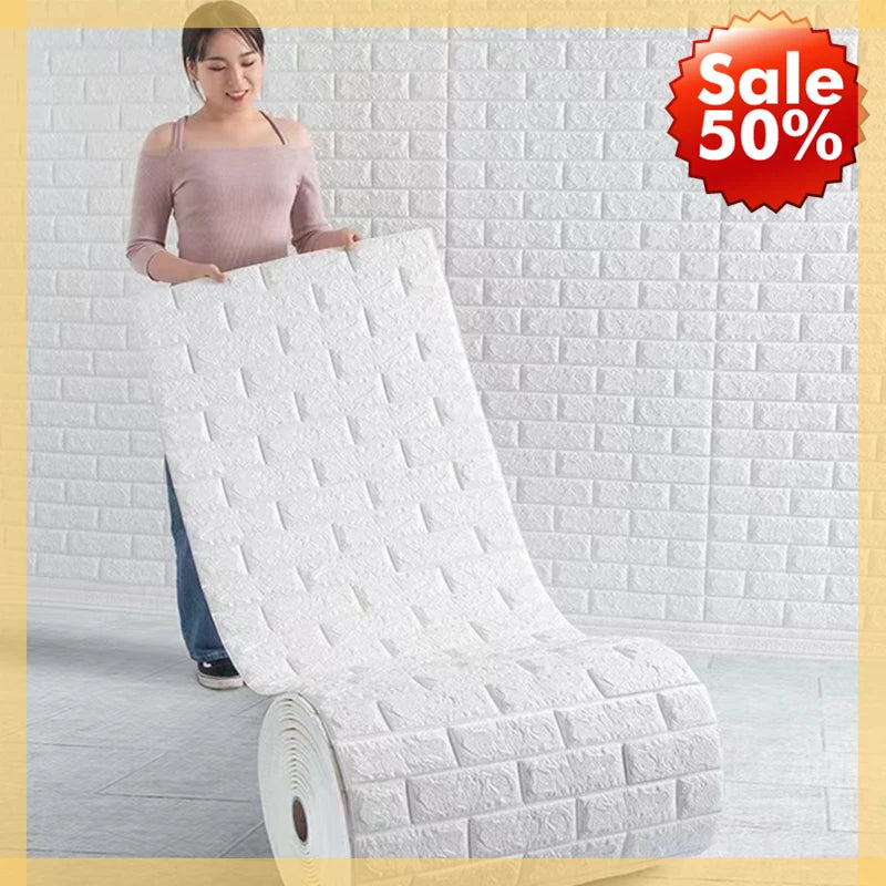 Papel tapiz de ladrillo de espuma suave 3D de 2 metros, rollo de pegatinas autoadhesivas DIY para sala de estar, hogar, cocina, baño, papel de pared decorativo