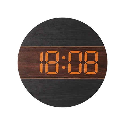 Large Screen Digital Clock Wooden Color 12/24H Household Wall Mounted Clock for Living Room with Automatic Brightness Adjustment