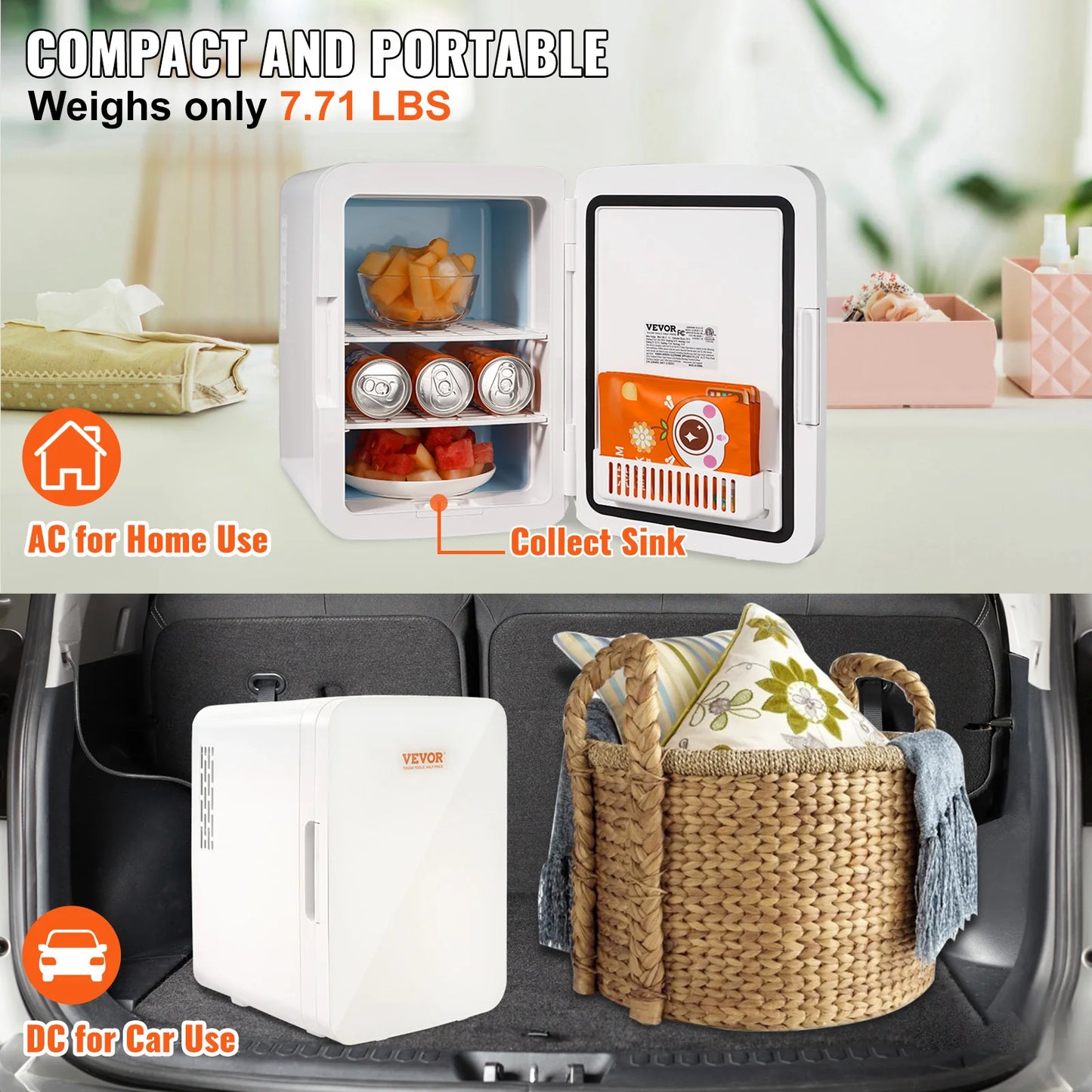 VEVOR-refrigerador portátil de 10L para coche, Mini refrigerador portátil para el cuidado de la piel, congelador, caja de almacenamiento de alimentos y bebidas, contenedor para uso en casa, coche y Bar