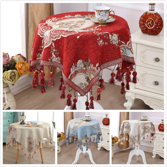 European Exquisite Embroidered Fringe Lace Tablecloth Balcony Small Round Table Kitchen Restaurant Christmas Wedding Decoration