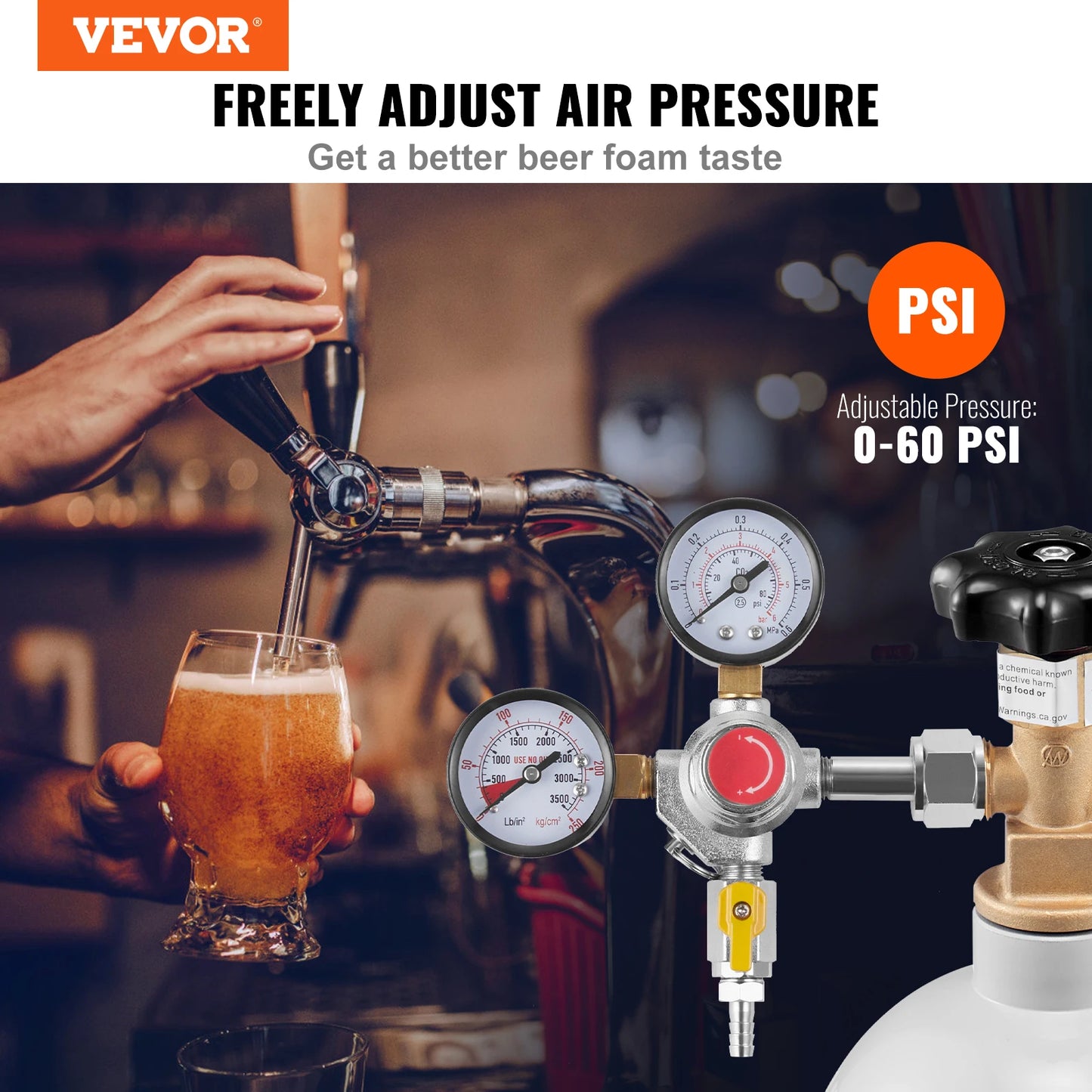 VEVOR CO2 Regulator Dual Triple Gauges with Check Valve Draft Beer Keg Homebrew CGA320 for Beer dispenser Home Bar Use