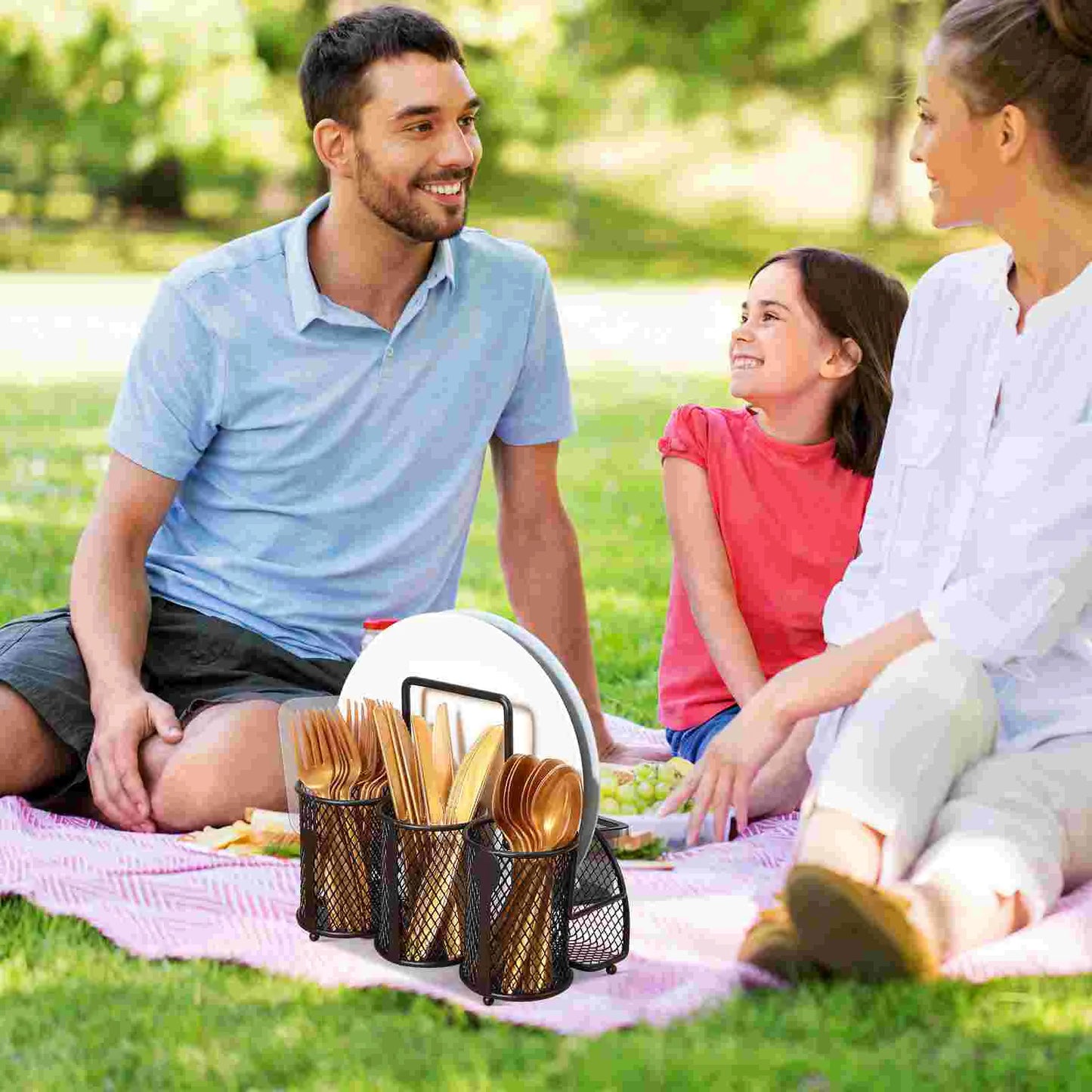 Caja de almacenamiento de vajilla para pícnic al aire libre, soporte para cubiertos, utensilios de cocina, cesta de hierro para artículos pequeños de Metal