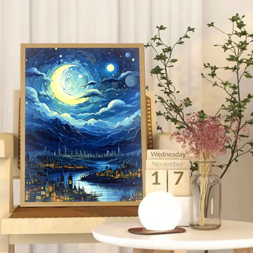 Van Gogh Art Anime lumière LED peinture décor de salle, lumière d'ambiance de charge sans fil, décoration murale de lampe USB, veilleuse cadeau de maison