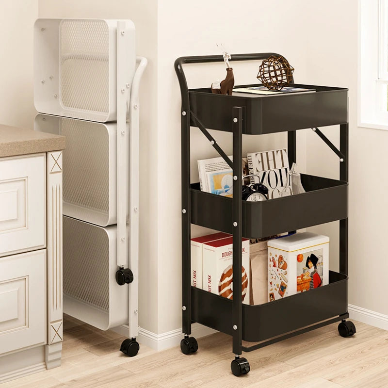 Armrest style Folding Trolley Storage Rack Household Multi-function Storage Rack Kitchen Living Room Toilet Storage Rack