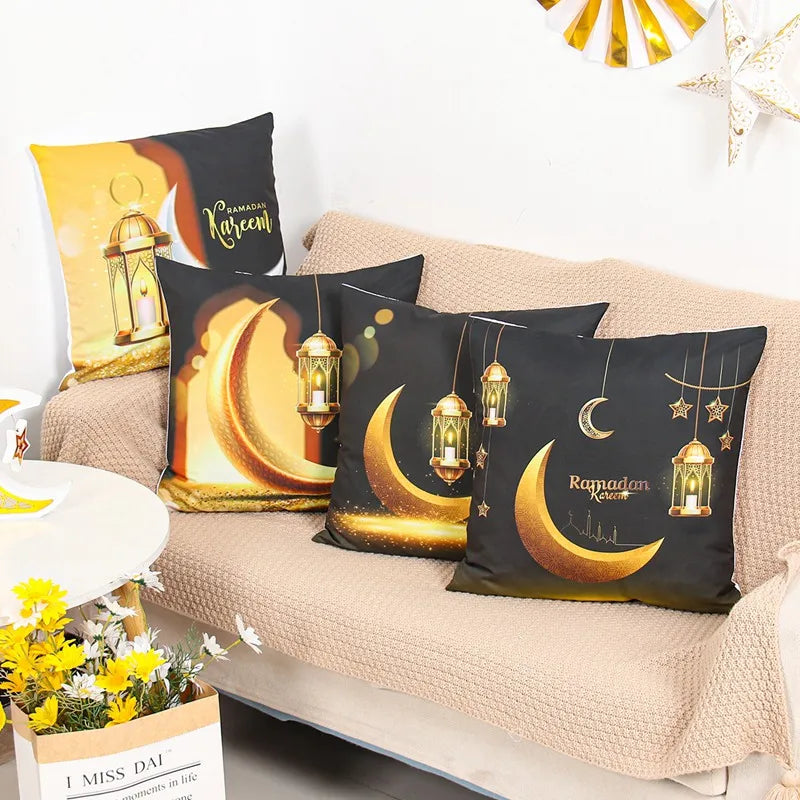 Taie d'oreiller Eid Mubarak, décoration pour la maison, canapé, housse de coussin, décoration islamique du Ramadan Kareem, mosquée musulmane, cadeaux, 2024