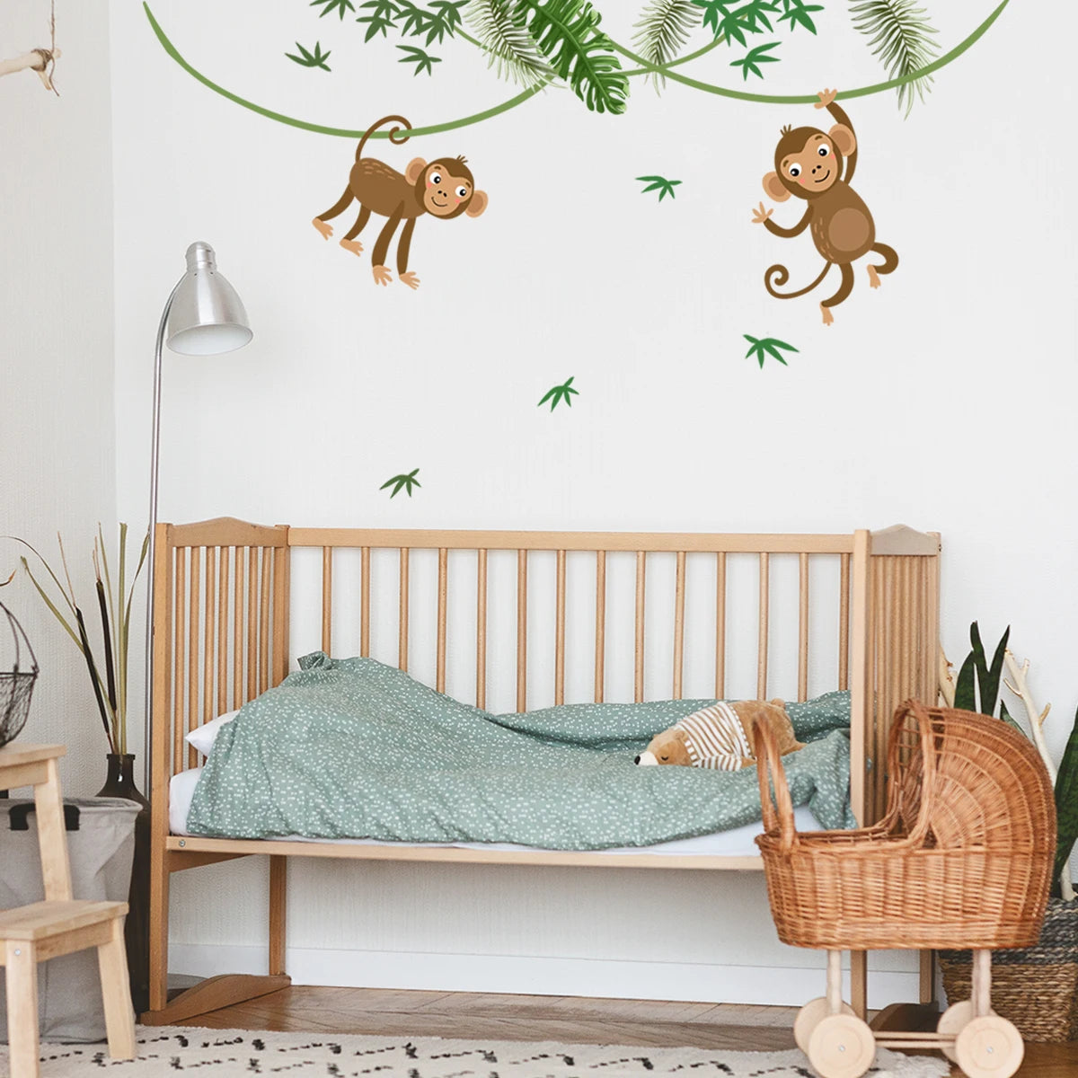 Large Size Jungle Animal Plam Wall Decor Sticker For Kids Room Bedroom Self-adhehesive Wallpaper Mural Giraff Zebra Monkey Decal