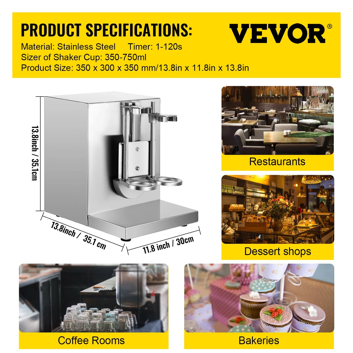 VEVOR Bubble Boba Tea Shaker 750ML Commercial Milk Tea Shaking Machine Double-Cup Home Beverage Cocktail Coffee Food Processors