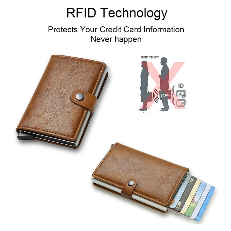 Portefeuille porte-cartes de crédit en Fiber de carbone pour hommes, Rfid, métal intelligent, mince, Pop-Up, minimaliste, petit sac à main noir, Vallet en métal