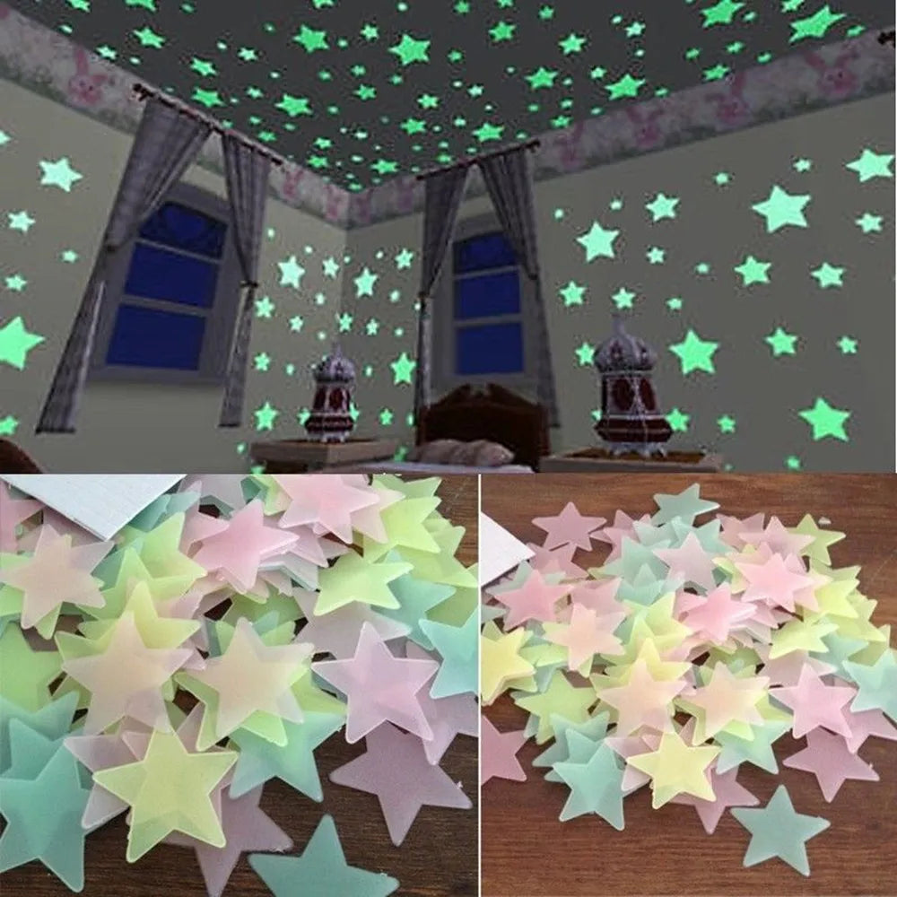 Autocollants muraux étoiles fluorescentes qui brillent dans la nuit, 100 pièces, décoration pour chambres d'enfants, salon, chambre de bébé, plafond, décoration de maison