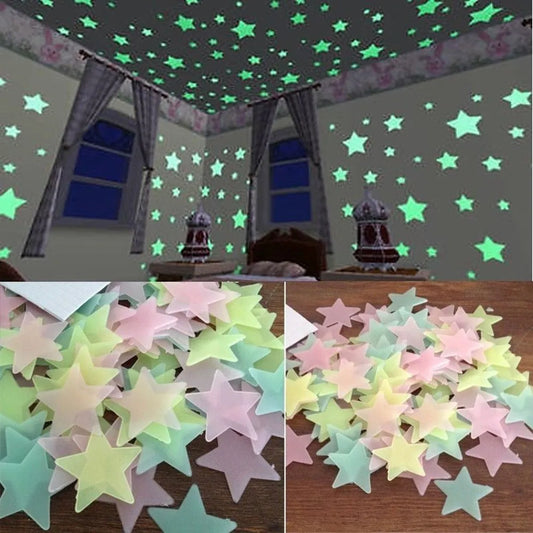 100 Uds. Pegatinas de pared de estrellas fluorescentes que brillan en la oscuridad para decoración de habitaciones de niños, sala de estar, dormitorio de bebé, decoración del techo del hogar