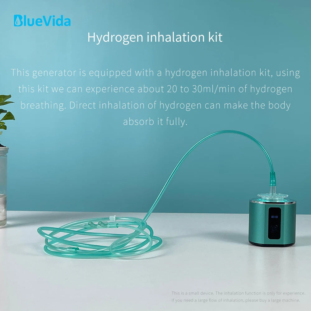 Botella generadora de agua rica en hidrógeno Bluevida, ionizador de agua de doble cámara DuPont SPE y PEM, dispositivo de inhalación H2 + adaptador máx. 6000ppb