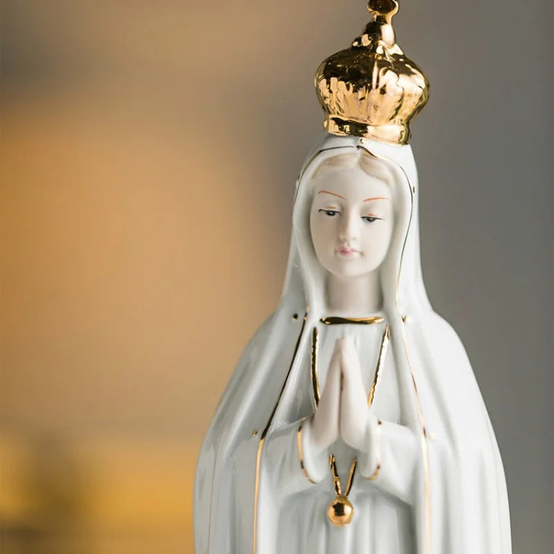 1PC Rose Fatima Our Lady Icon of Mary Catholic Church Family Ceramic Statues Gifts and Ornaments