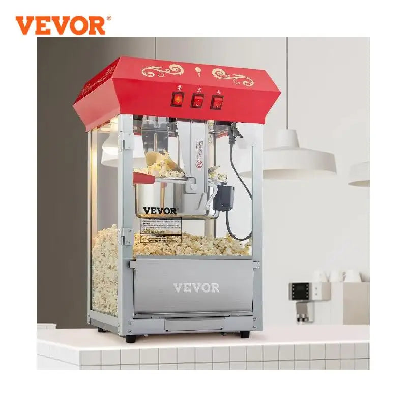 VEVOR-máquina eléctrica para hacer palomitas de maíz, máquina de palomitas de maíz comercial, utensilios de cocina automáticos con cuchara, tubo de calentamiento SUS304, 8/12Oz