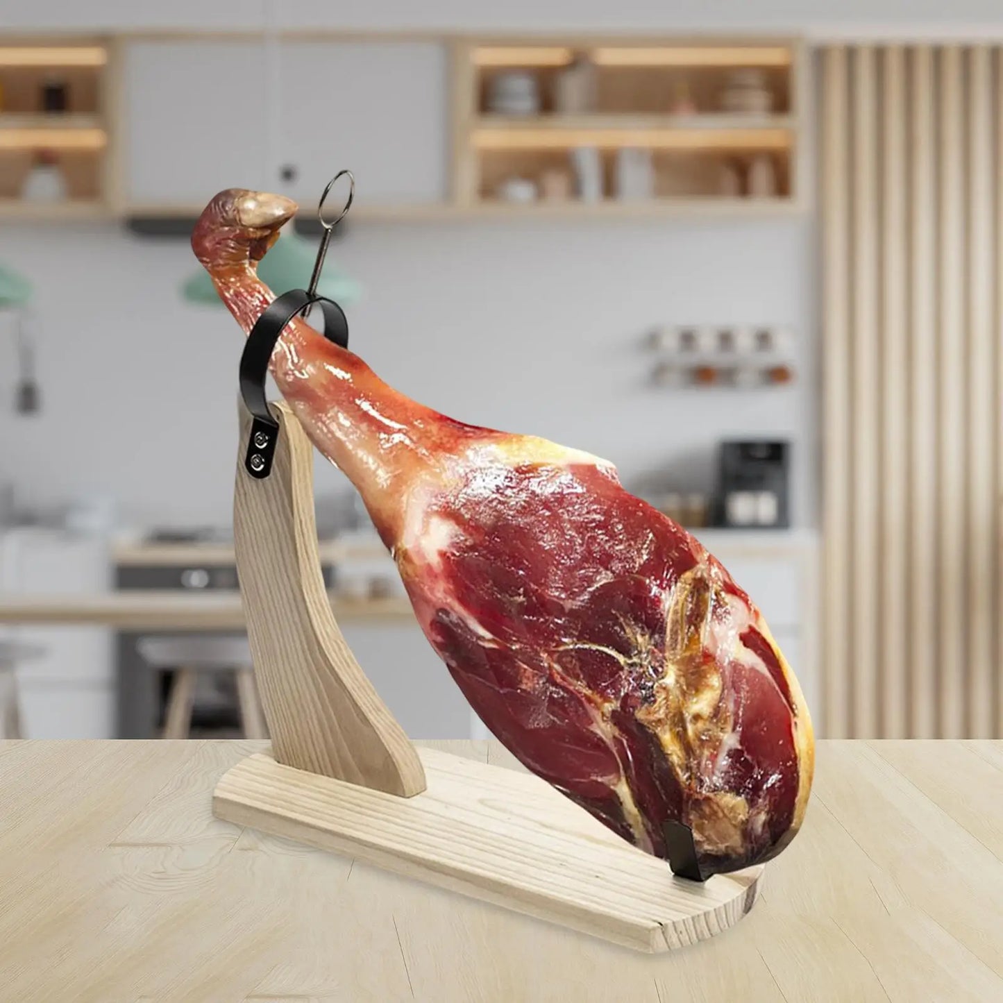 Wooden Spanish Ham Rack with Non Slip Pad Stable Durable Kitchen Accessories for Italian Prosciutto Home Barbecue Slicing Acacia