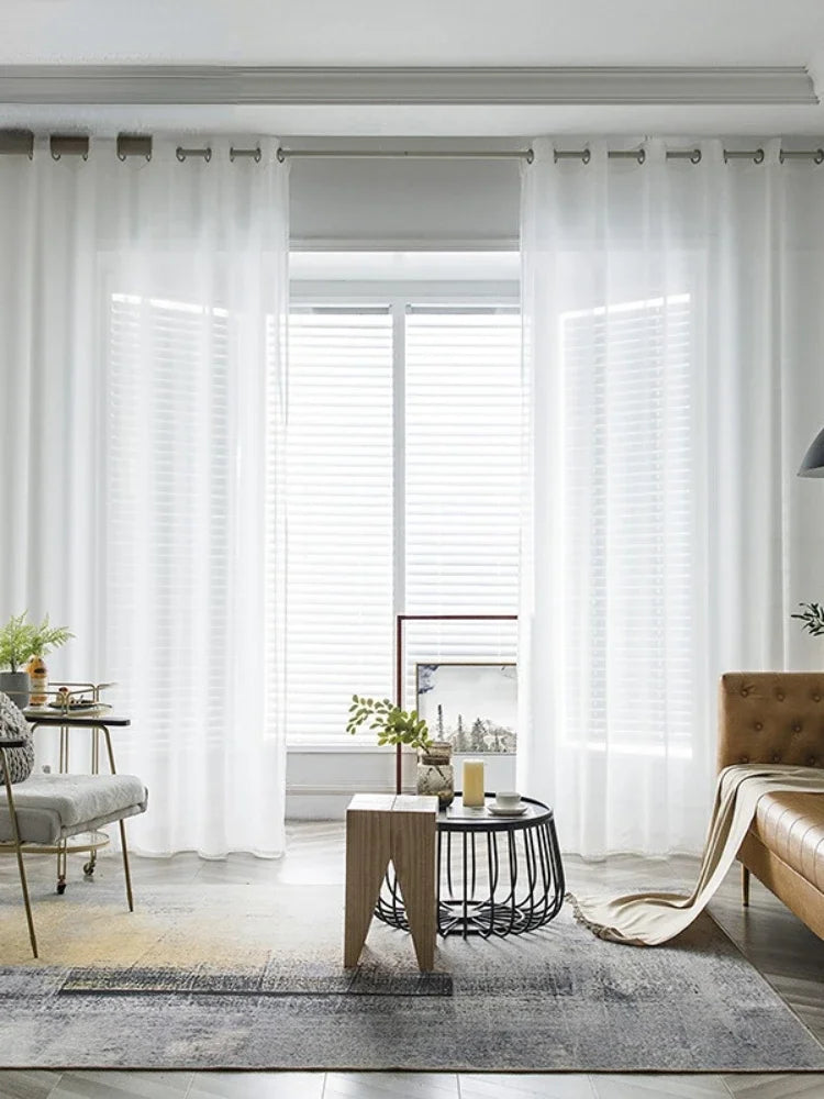 Cortinas para sala de estar transparentes de tul blanco, cortina de gasa para ventana para dormitorio, decoración de puerta del hogar, cortinas de Organza de gasa para cocina