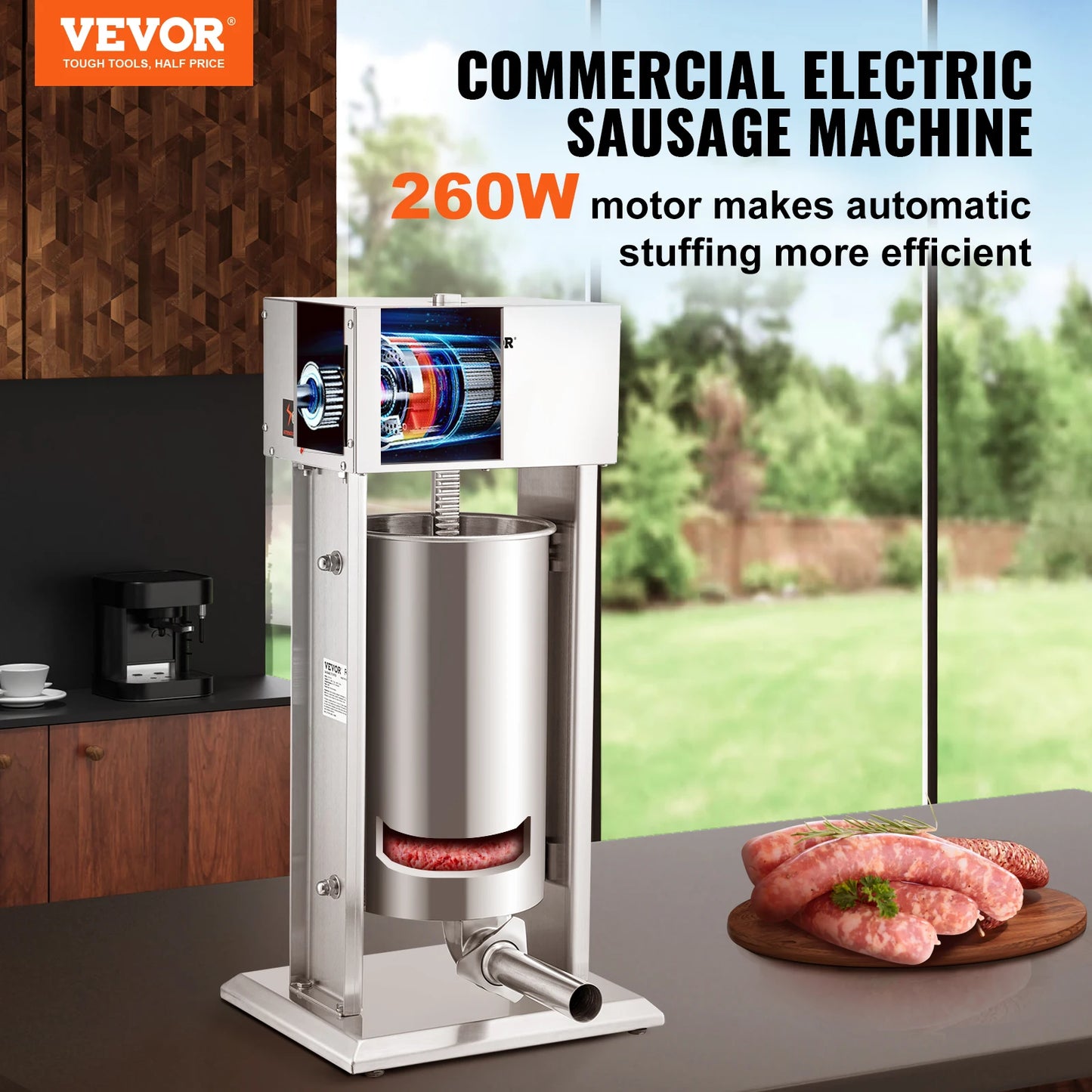 VEVOR Electric 10L/15L Sausage Stuffer Stainless Steel Making Sausage Machine Commercial Grade with 4 Filling Funnel for Home