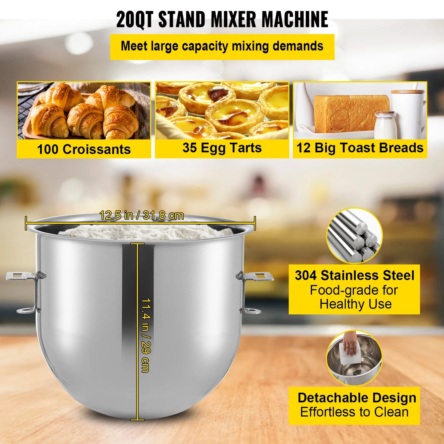 VEVOR 20Qt Commercial Electric Stand Food Mixer 1100W Professional Kitchen Dough Mixer Bread Pastry Kneading Whipping Machine