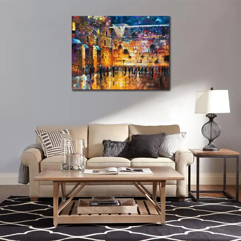 Jewish Canvas Art Wailing Wall Handmade Oil Painting Jerusalem Artwork Contemporary Abstract Landscape Living Room Decor Large