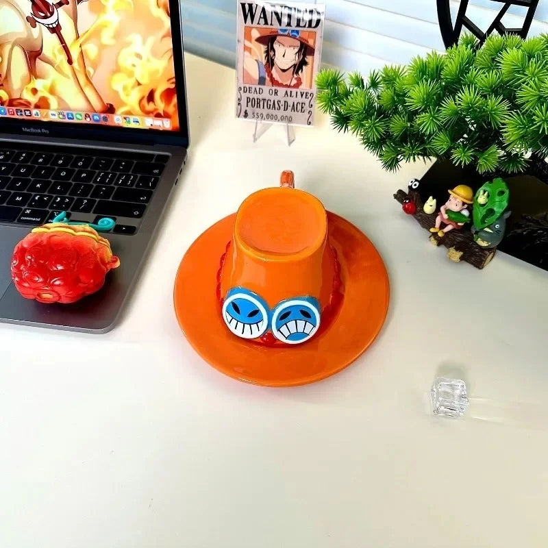 Taza de Cosplay de One Piece Luffy, taza de agua creativa con forma de sombrero de tres hermanos, taza de café Luffy Ace Sabo, Taza de cerámica para fiestas