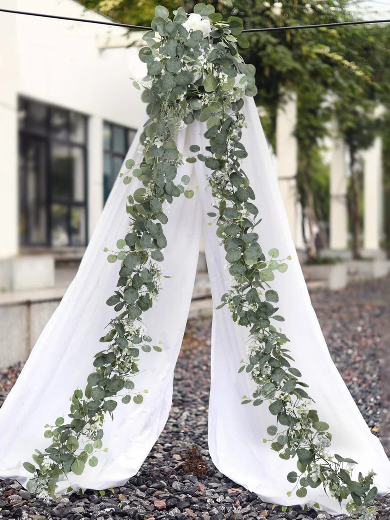 Guirlande de feuilles d'eucalyptus artificielles, 1 pièce, fausse plante de printemps, vignes avec fleurs blanches et baies, pour décoration de mariage, de fête à domicile