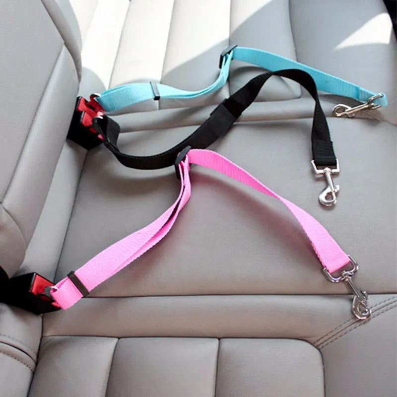 Gato ajustable para cinturón de seguridad de coche para perros, asiento para mascotas, arnés para vehículo, Clip de plomo, palanca de seguridad, collares de tracción, accesorios para perros