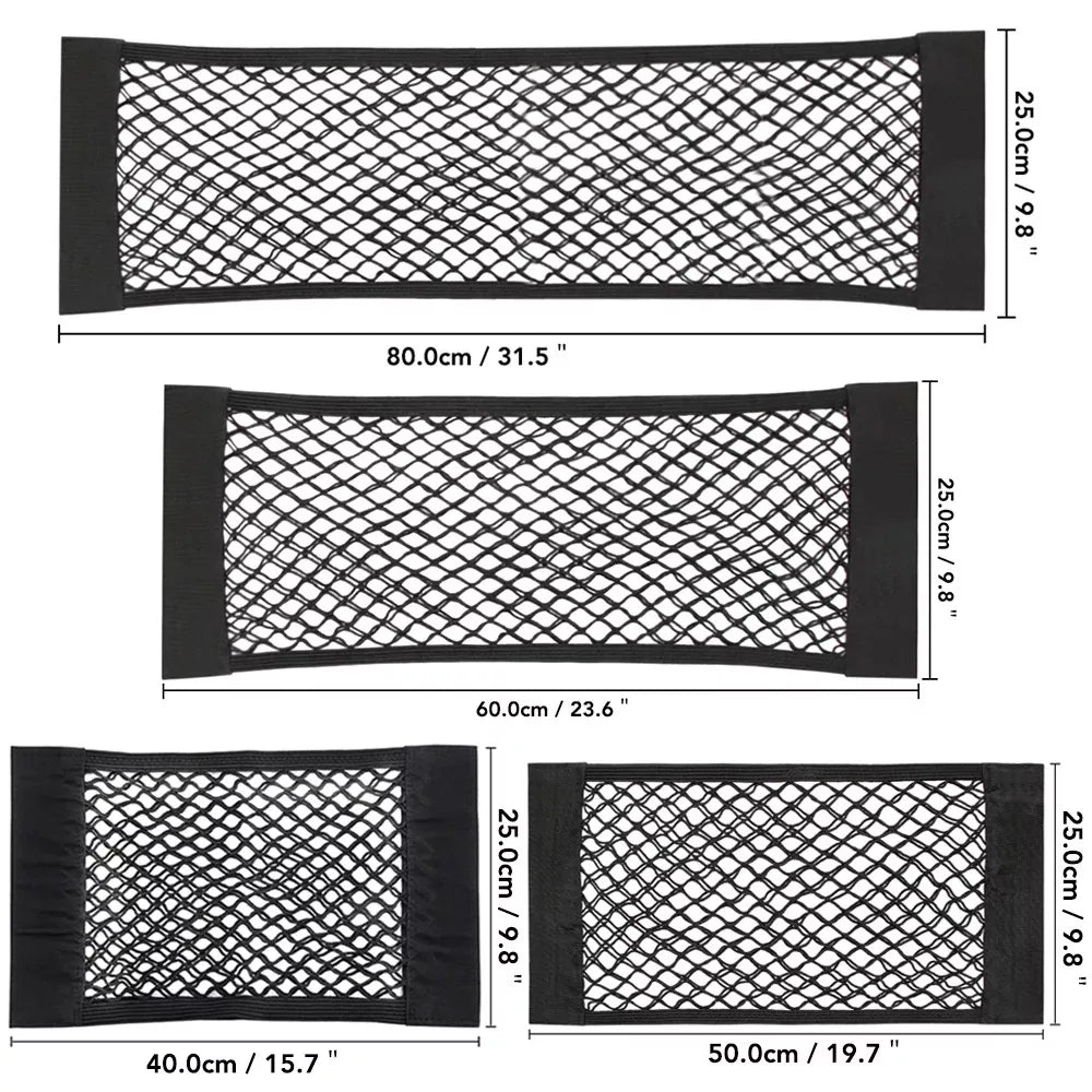 Filet à cordes élastiques pour siège de coffre arrière de voiture, autocollant magique, sac de rangement universel, Cage de poche, organisateur automatique, sac arrière de siège