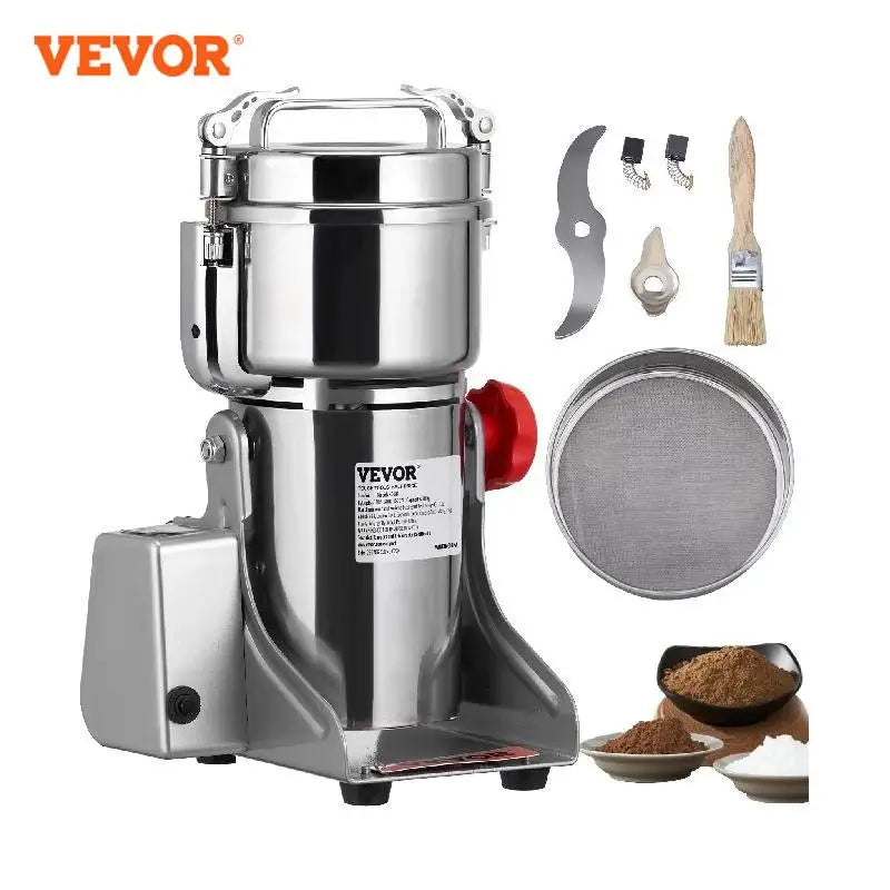 VEVOR Molinillo Eléctrico de Grano, pulverizador de acero inoxidable, máquina de polvo para hierbas secas, granos, especias, cereales, café, maíz