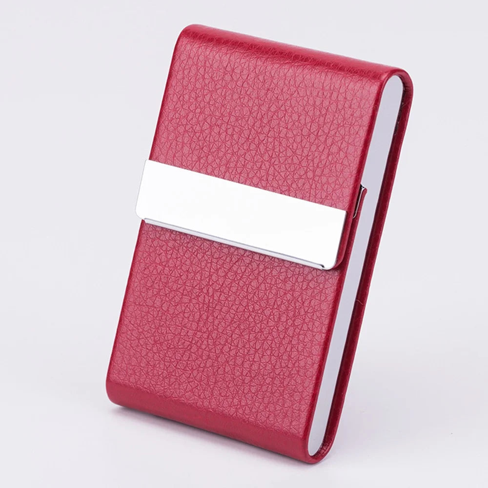 Business Card Holder Case - Slim PU Leather Metal Pocket Card Holder with Magnetic Shut, Name Card Holder