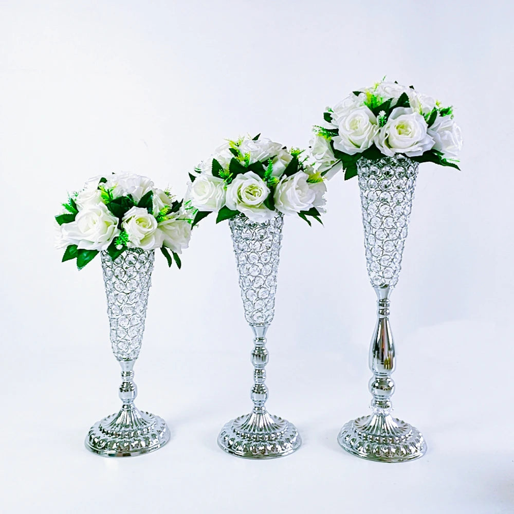 Vase à fleurs en métal, support d'arrangement de fleurs en cristal pour centres de Table de mariage, décorations d'hôtel et de Restaurant 2 pièces/lot