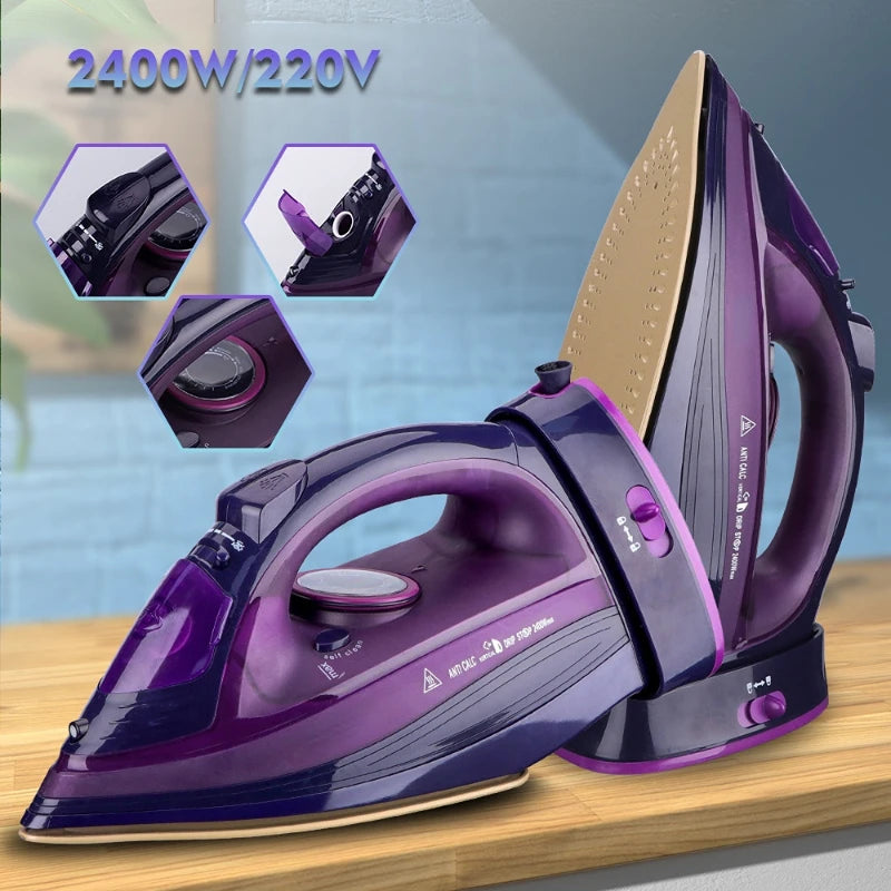 Wireless Steam Iron Handheld 5-speed Adjustable Ironing Machine Portable Ceramic Bottom Plate 2400W European Standard