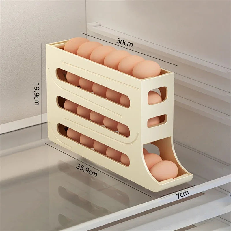 Caja de almacenamiento de huevos para refrigerador, contenedor de cocina rodante, estante rodante para huevos, soporte organizador de huevos para refrigerador de gran capacidad, 2/1 Uds.