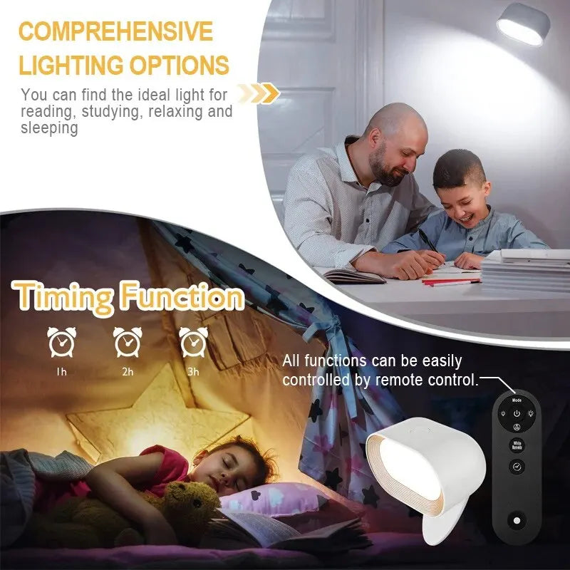 Applique murale LED rechargeable, rotative à 360 °, 5 niveaux de luminosité, veilleuse RGB tactile et télécommande pour lampe domestique