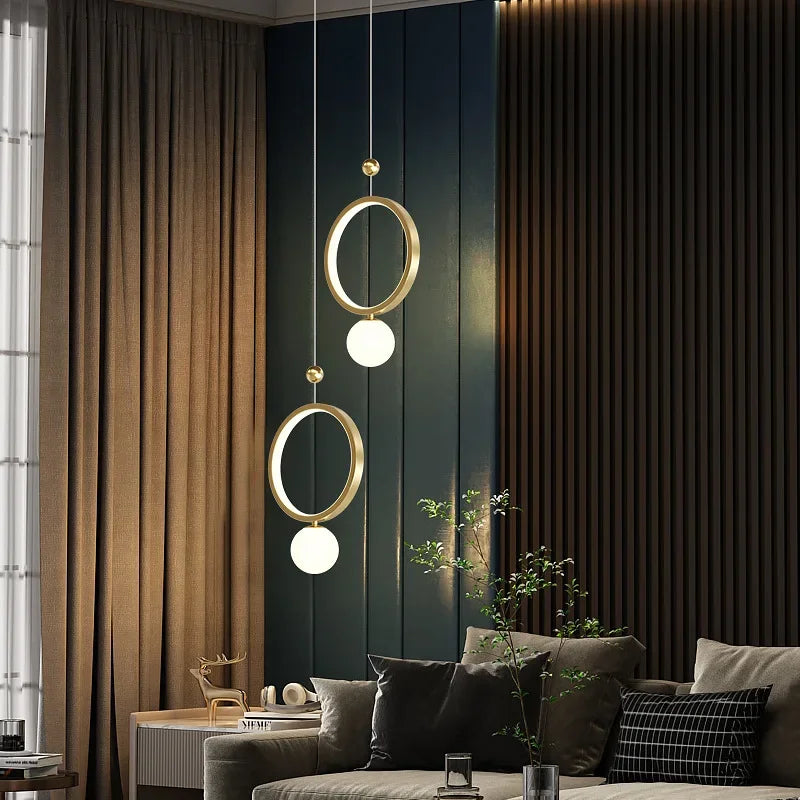 Modern New Pendant Light Luxury Led Bedside Ring Gold Lighting Fixture Hanging Living Bedroom Kitchen Island Home Decor Lamp