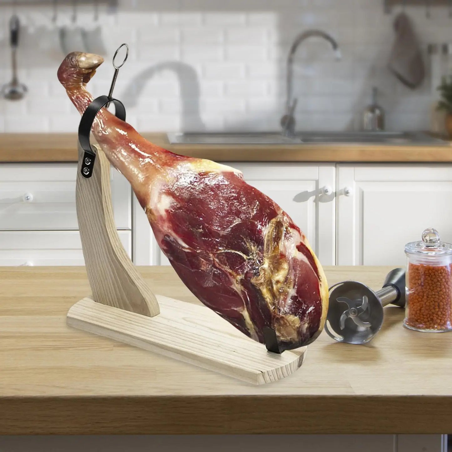 Jamonero español de madera con almohadilla antideslizante, accesorios de cocina estables y duraderos para jamón italiano, barbacoa casera, rebanado de Acacia